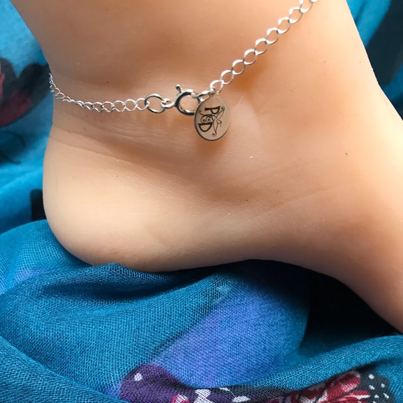 Green Jade Sterling Silver Ankle Bracelet- Dainty Jade Anklet- 2 Jade Beads - Picture 4 of 4